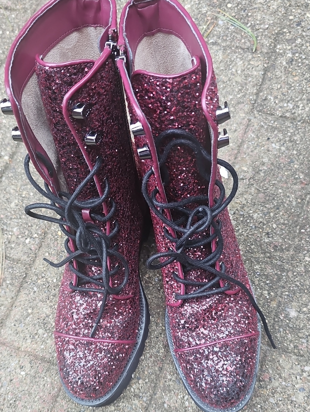 Michael Kors MK Bryce Lug Sole Platform Sparkly Red Combat Boot Womens Size 11